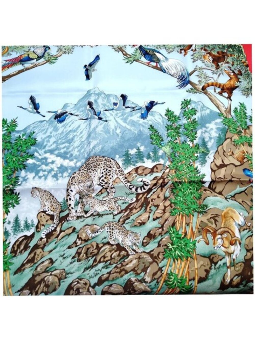 Authentic Hermès Sichuan Silk Scarf 90 Red Animal Print Carré Luxury Designer - Picture 6 of 10